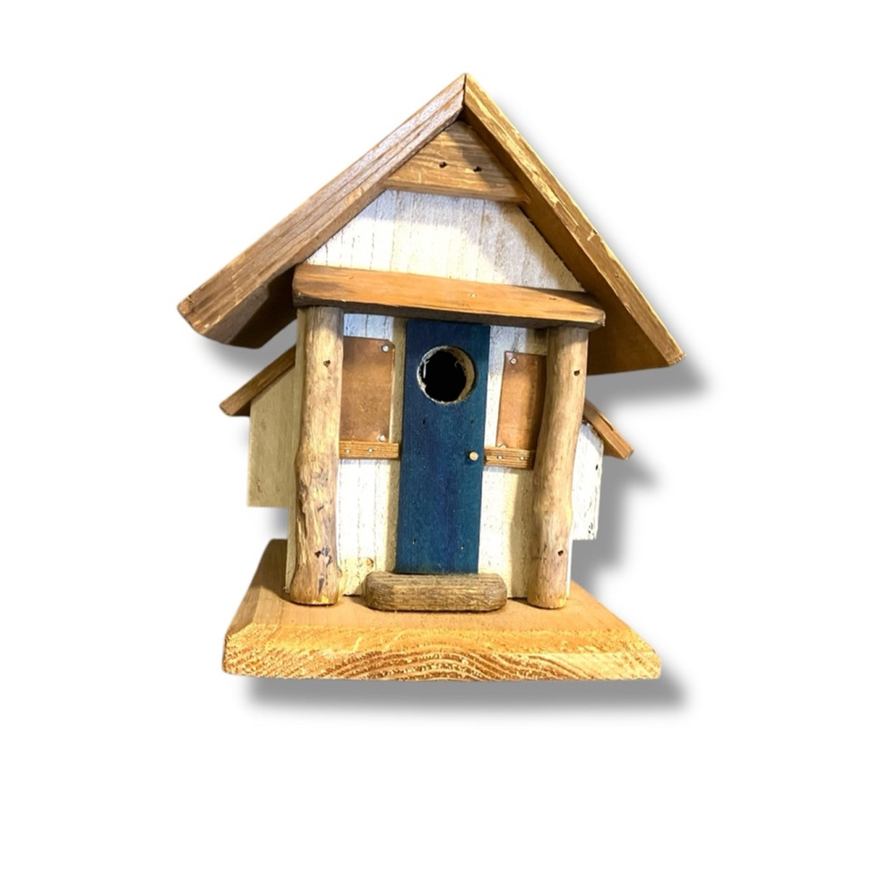 Handcrafted Wood Birdhouse - White & Brown Rustic House. 11x10 inches